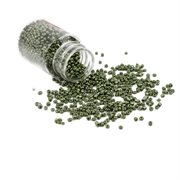 Seed beads. 2 mm. 30 gram/1800 stk. i plastrør. Militær grøn.